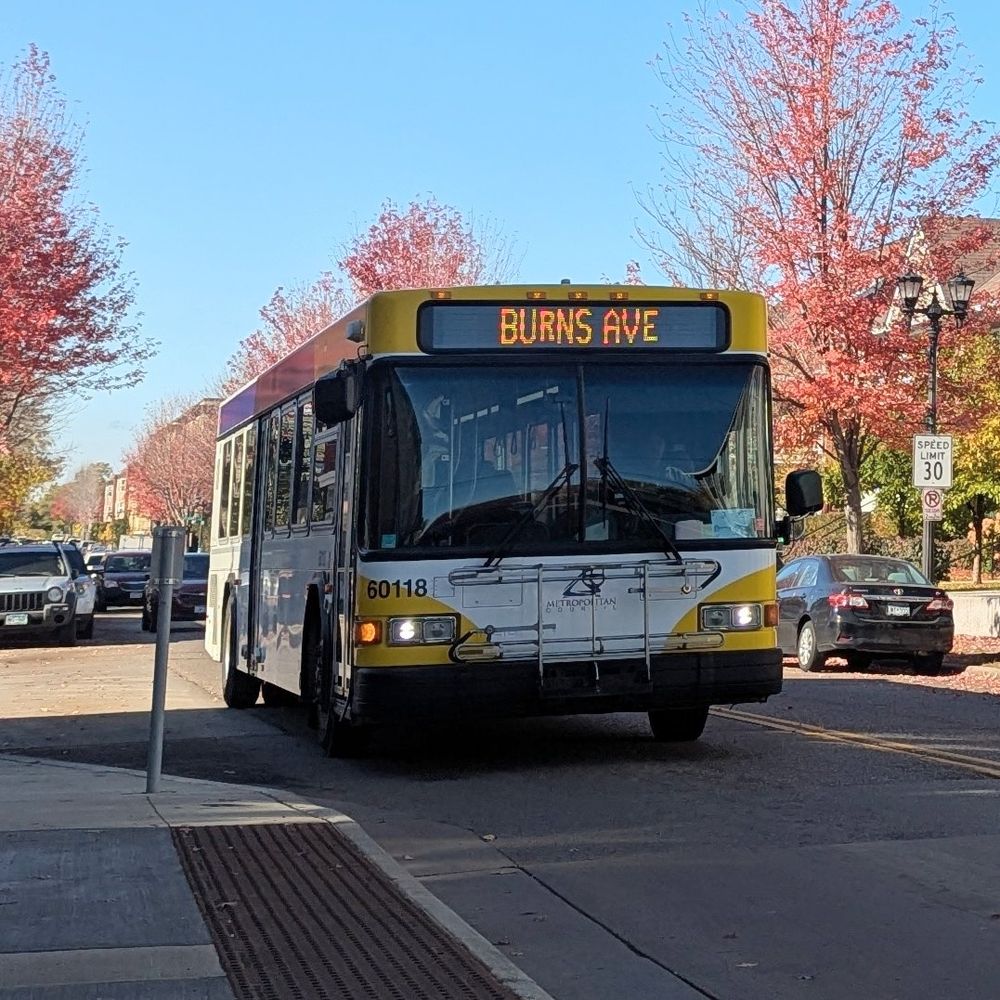 Same bus with its alternate message on the digital sign, Burns Avenue.