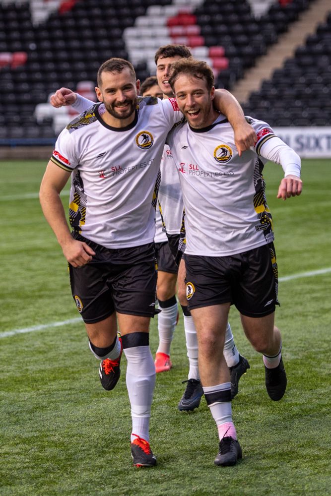 Jack McGowan (left) and Sean Miller (right) celebrating a goal