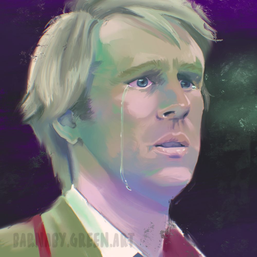 digital painting of the fifth doctor crying