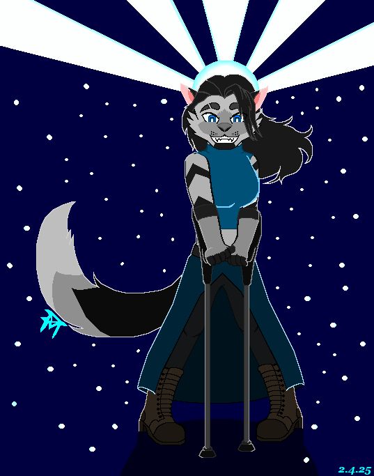 Otterrfall's OC, Kit, with a bright shining star behind them surrounded by smaller stars.