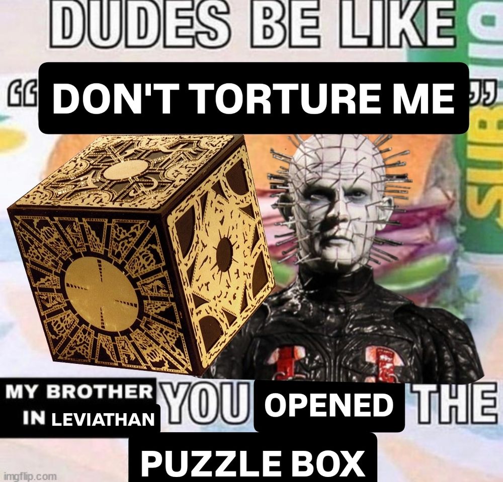 Dudes be like "don't torture me" my brother in leviathan you opened the puzzle box