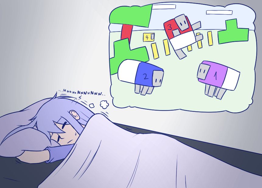 The sheep and their environment start shifting into various, blocky shapes. Numbers appear on their bodies.
Alodo starts turning in his sleep in discomfort.