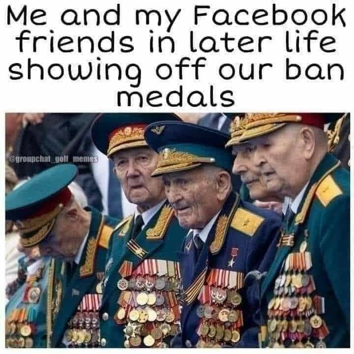 Me and my Facebook friends in later life showing off our ban medals 