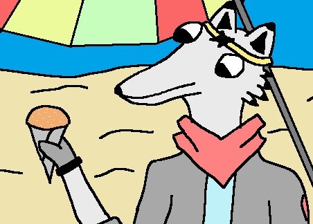 Nieve at the beach enjoying a snowcone, the picture is crudely drawn in Microsoft Paint