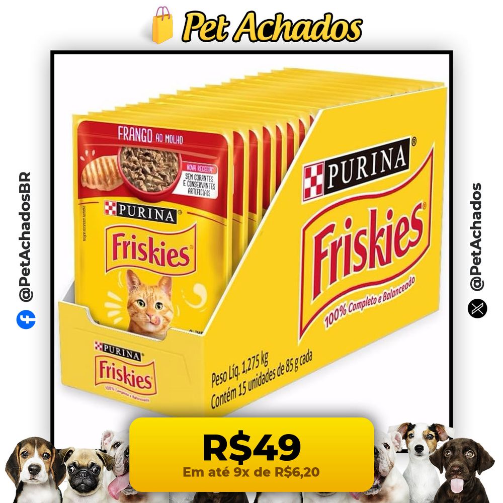Kit C/ 15 UN Sache para Gatos Friskies Frango ao Molho