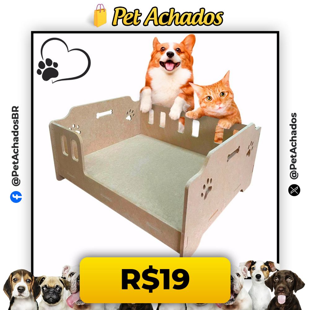 Cama Caminha Sofá personalizada para Pet Gato Cachorro Modelo Berço MDF Crú