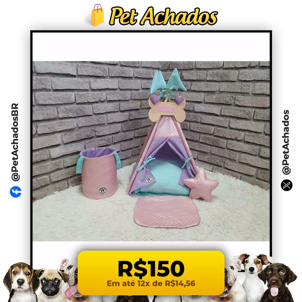 Cabana Colors Cama Toca Cachorro Gatos Casinha Almofada Pet Rosa Tenda Com Cesto Organizador Brinquedo