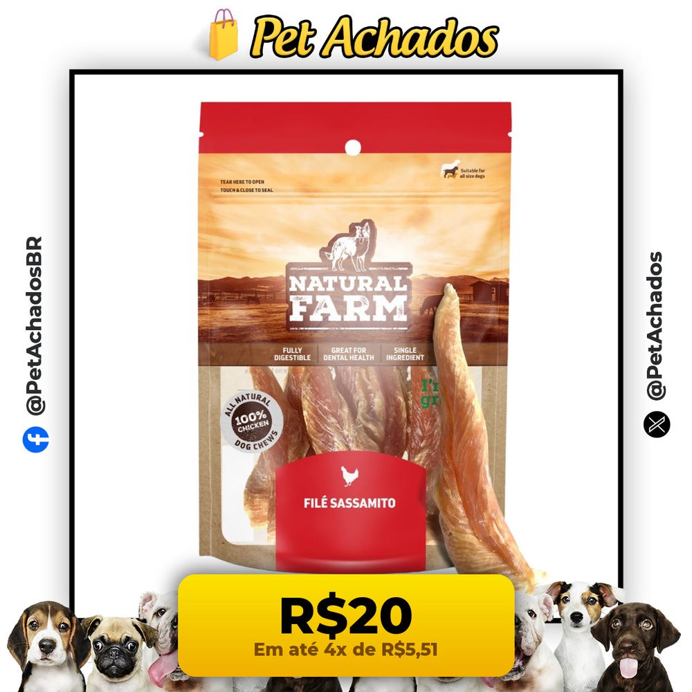 Petisco para Cães Filé de Frango Natural Farm - Filé de Frango Sassamito Desidratado 114g