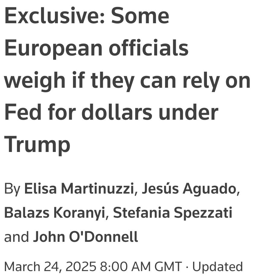 Reuters article: "Exclusive: Some European officials weigh if they can rely on Fed for dollars under Trump"