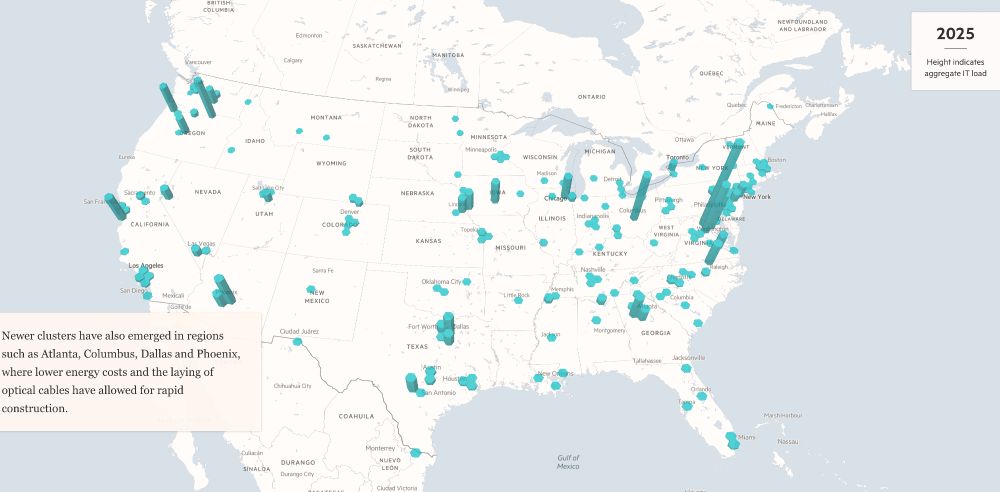 Map of data centers / computing clusters in the US.