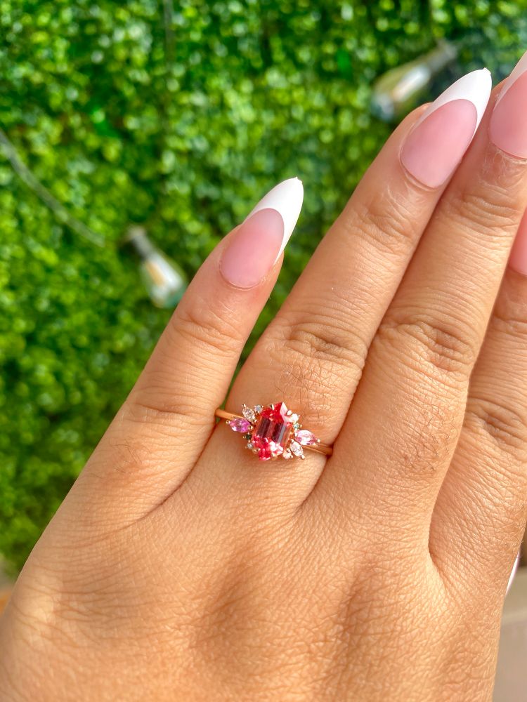 pink sapphire hexagonal engagement ring