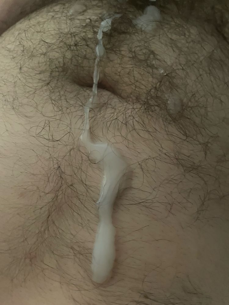 Nice white load of cumshot on my hairy torso 