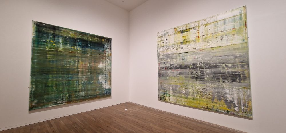 Gerhard Richter's abstract paintings Cage 1 and Cage 2 on display at the Tate Modern gallery in London. 