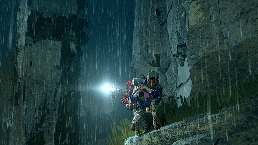 Aava qui ôte son sac à dos sous la pluie