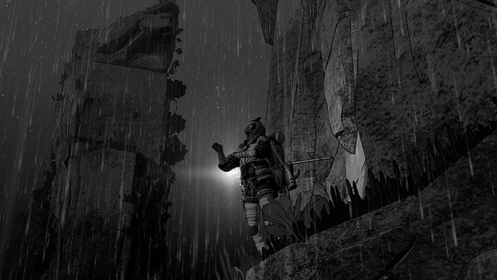 Aava sous la pluie / photo en noir et blanc