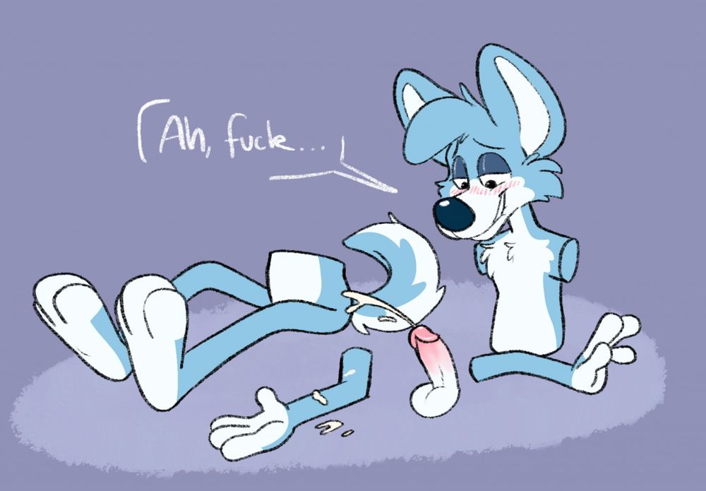 Mana, a cartoon folf, being modular and segmenting himself into pieces. He looks down at his own cock, now ten times as sensitive now that it’s separated. 