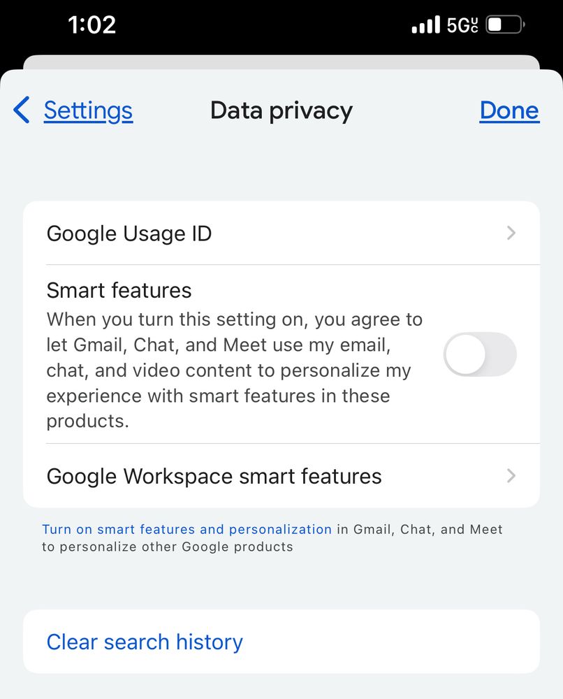 A screen grab showing Google mail users where to turn off “smart” features