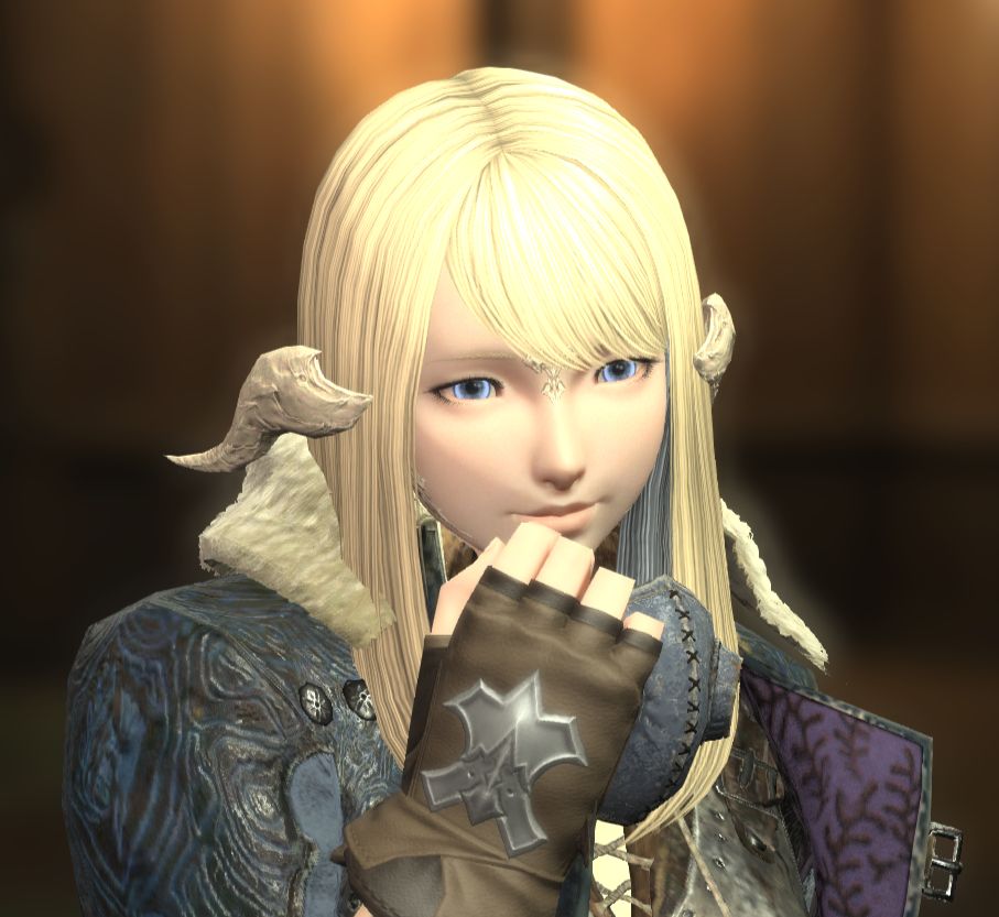screenshot of the game final fantasy 14 showing an au ra girl with straight hair and bangs that swoop to one side