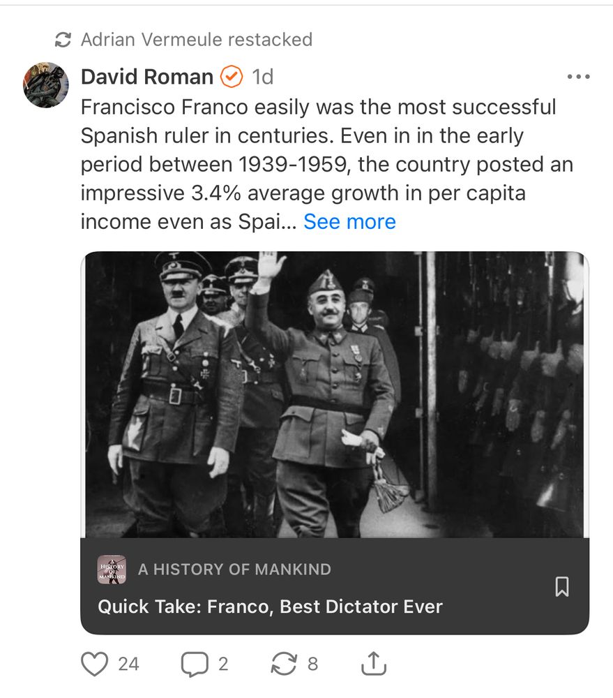 Leading integralist reposts praise for fascist leader of Spain. 