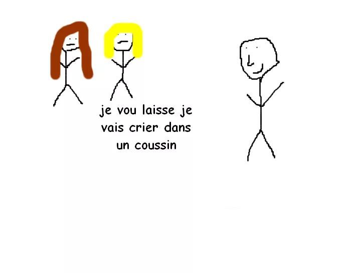 Cécile dit avec dramatisme : "Je vous laisse, je vais crier dans un coussin."
J'ai oublié de le dire mais elle est blonde, c'est important pour la suite de l'histoire.