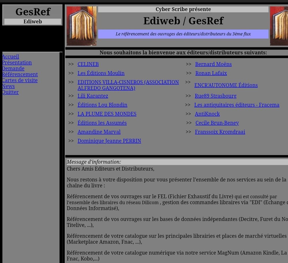 Capture d'écran du site "GesRef" réservé, site de référencement pour les libraires et éditeurs