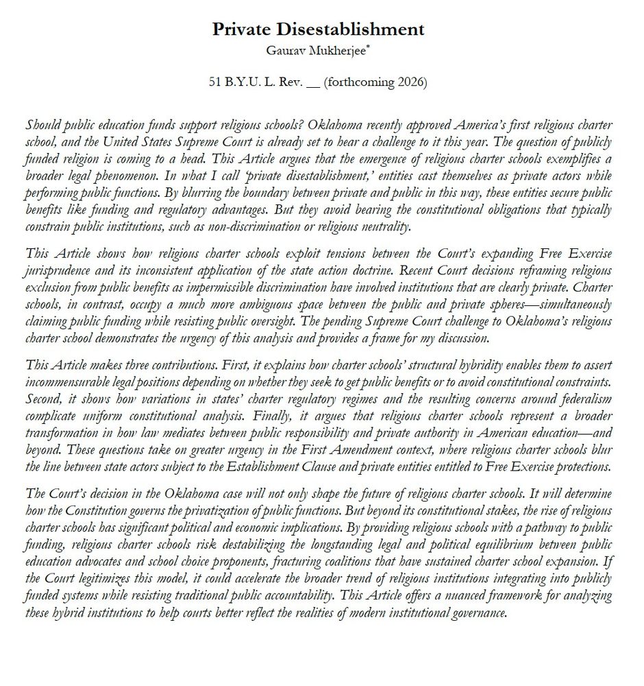 Abstractb for 'Private Disestablishment'