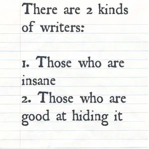 There are 2 kinds of writers: 
1. Those who are insane
2. Those who are good at hiding it