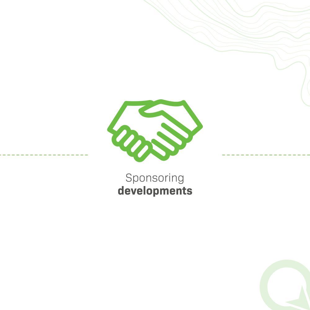 Green handshake icon with the words “Sponsoring developments.”