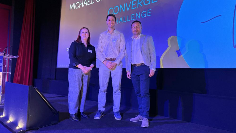 Dr Michael Crichton, a biomedical devices scientist and Associate Professor at Heriot-Watt University’s School of Engineering and Physical Sciences, on stage at the annual Converge pitching event.