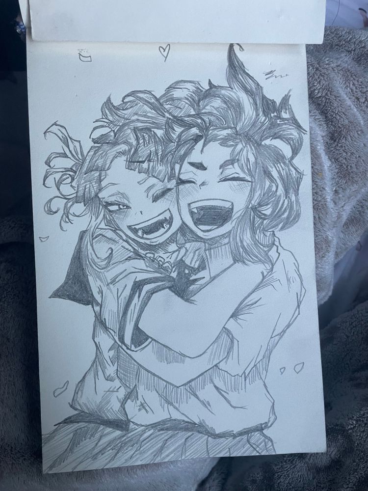 Toga and Uraraka from My Hero Academia pencil drawing 