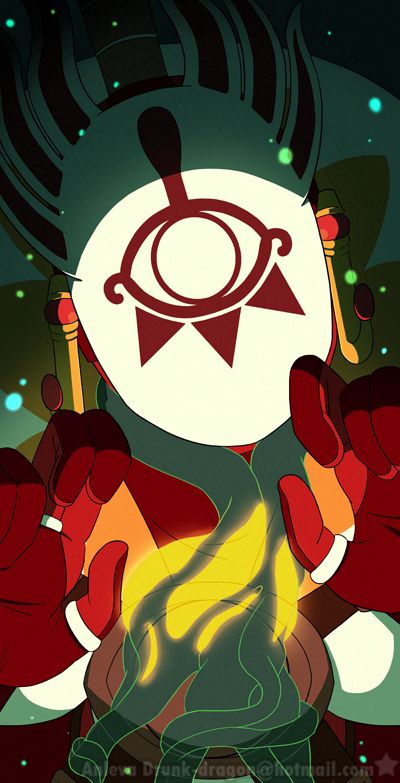 Master Kohga with a faded lightroot drawn over his chest like a heart, it coils up around his throat.