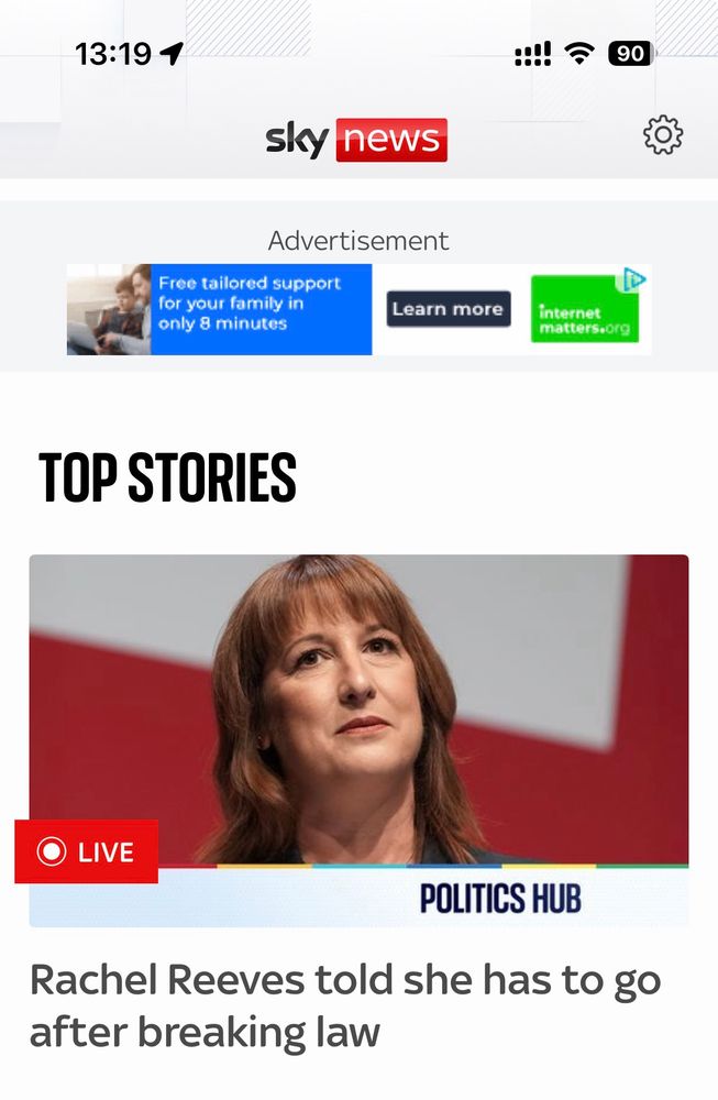 Sky News app headline says Rachel Reeves « told to go » after rent law problem - but fails to specify words are from the Opposition 