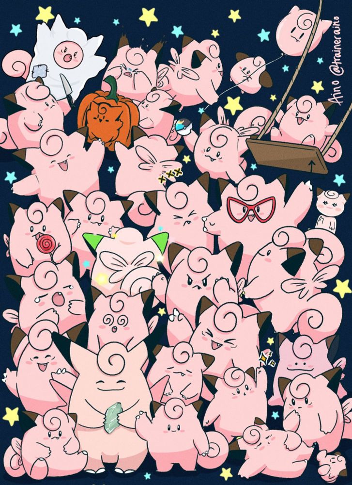 A collection of daily drawings of Clefairy from October 2022.