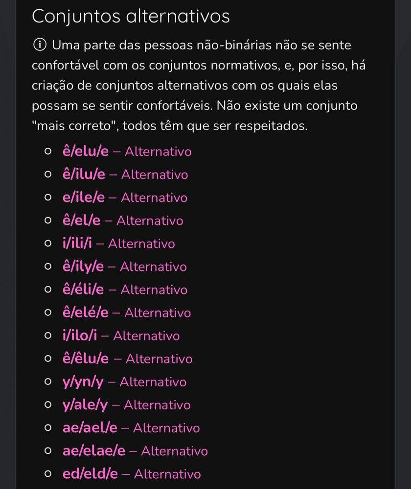 uma lista de pronomes neutros que nao existem