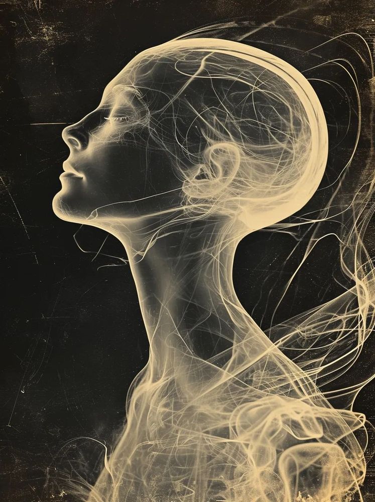 what do you see in a ghost? pt 2, in the style of distinct facial features, 1900–1917, scientific illustrations, calming symmetry, machine age aesthetics, precisionist, undulating lines --ar 95:128 --v 6
