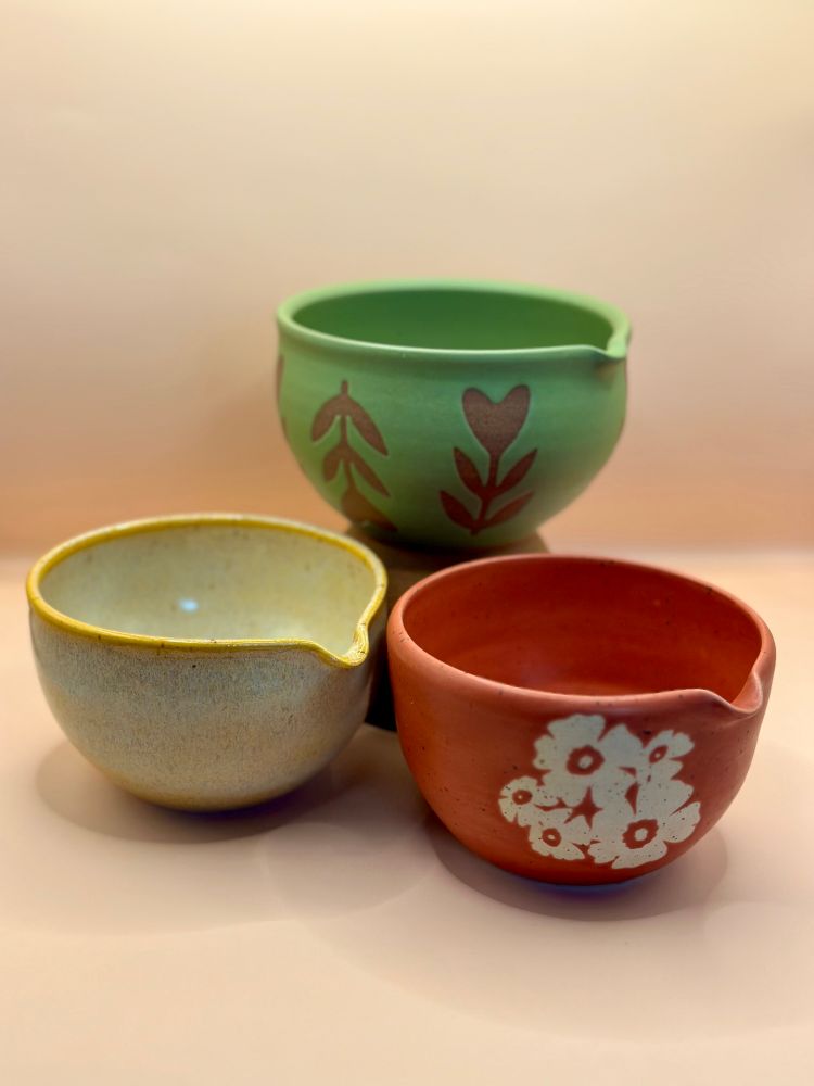 Three matcha bowls