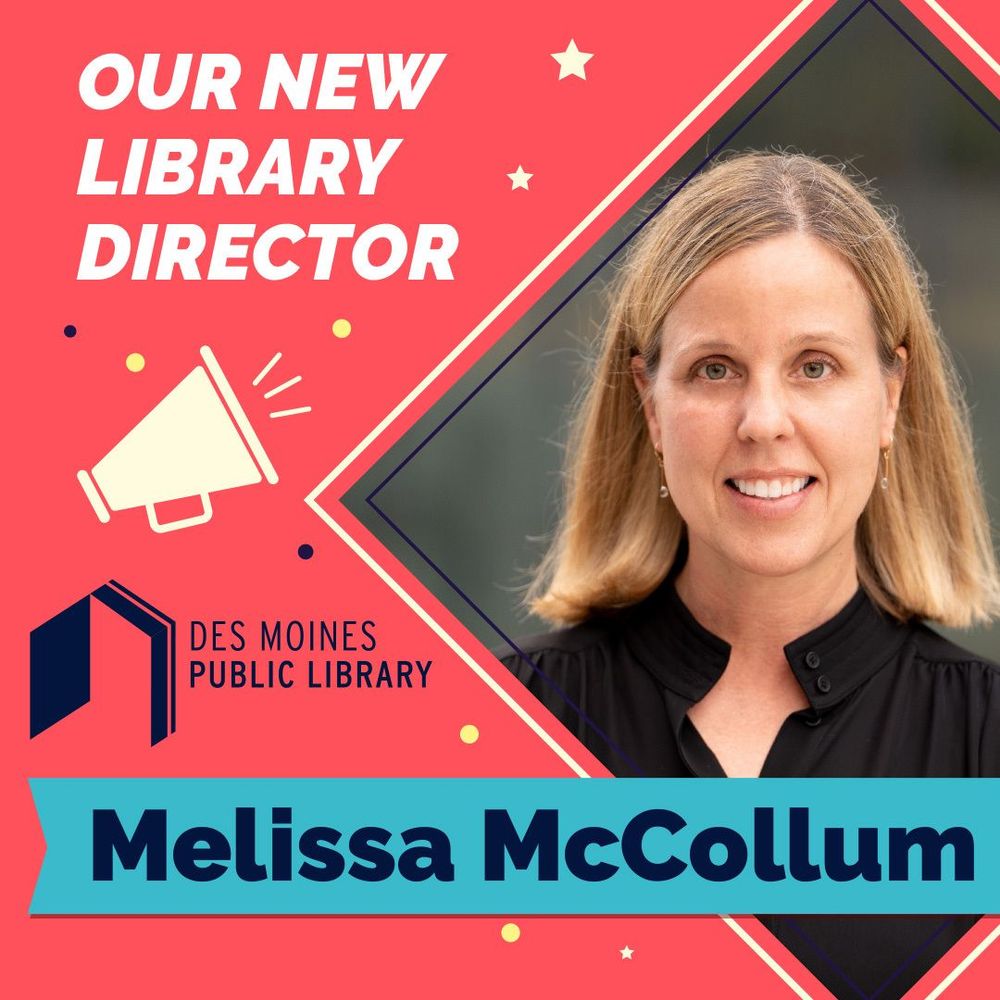 Our new Library Director Melissa McCollum with a photo of Melissa.