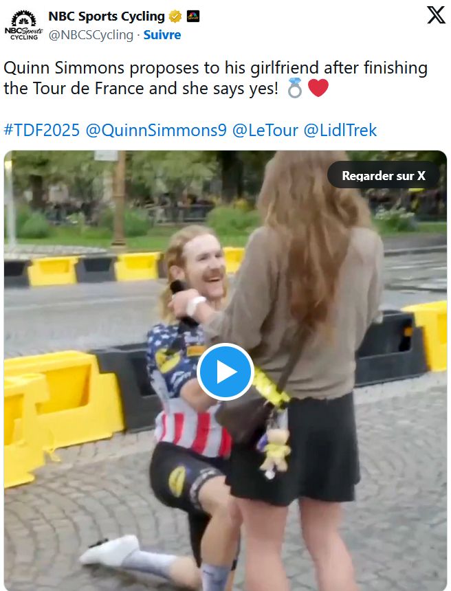 Quinn Simmons demande sa femme en mariage après la course