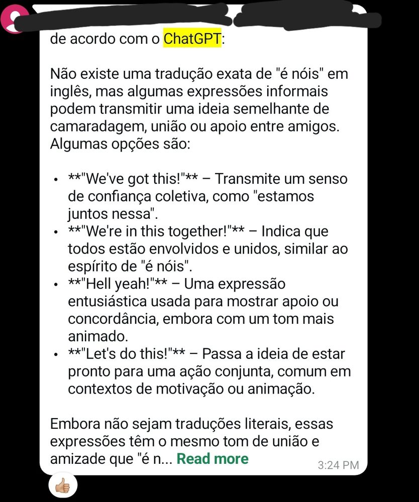Mensagem de WhatsApp de pessoas que acreditam que chatgpt é fonte de informação
