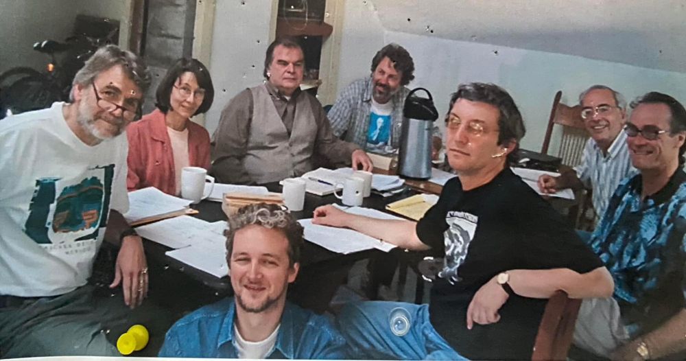 Blast from the past.
ISMT (when? who knows!) From the left, clockwise: Fred, Martha, Geert, Patrick, Chris, Tony, yours truly, Roberto.
We were younger, slimmer, not always wiser.