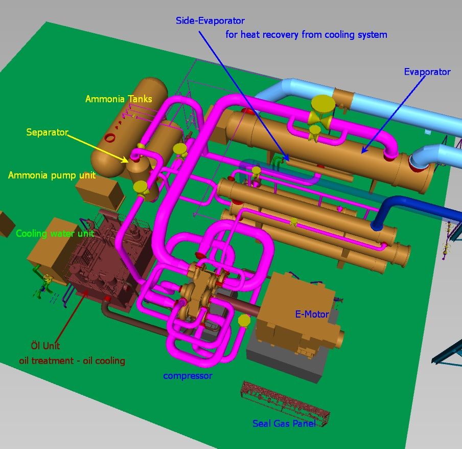Annotated drawing of the heat pump system