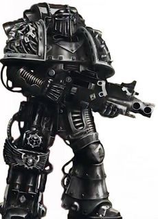 A cybernetic space marine of the Iron Hands chapter
