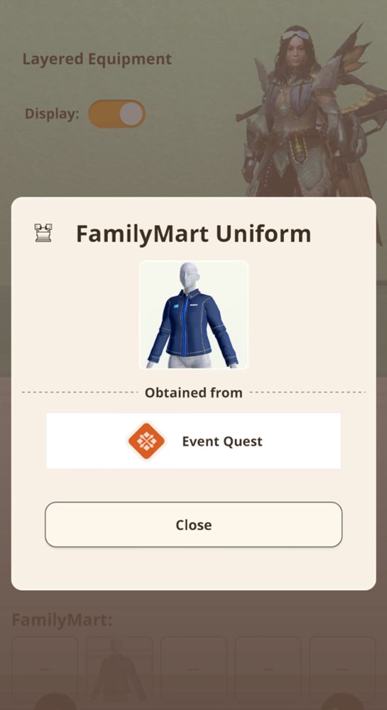 Layered Armor for Monster Hunter Now labelled "FamilyMart Uniform"