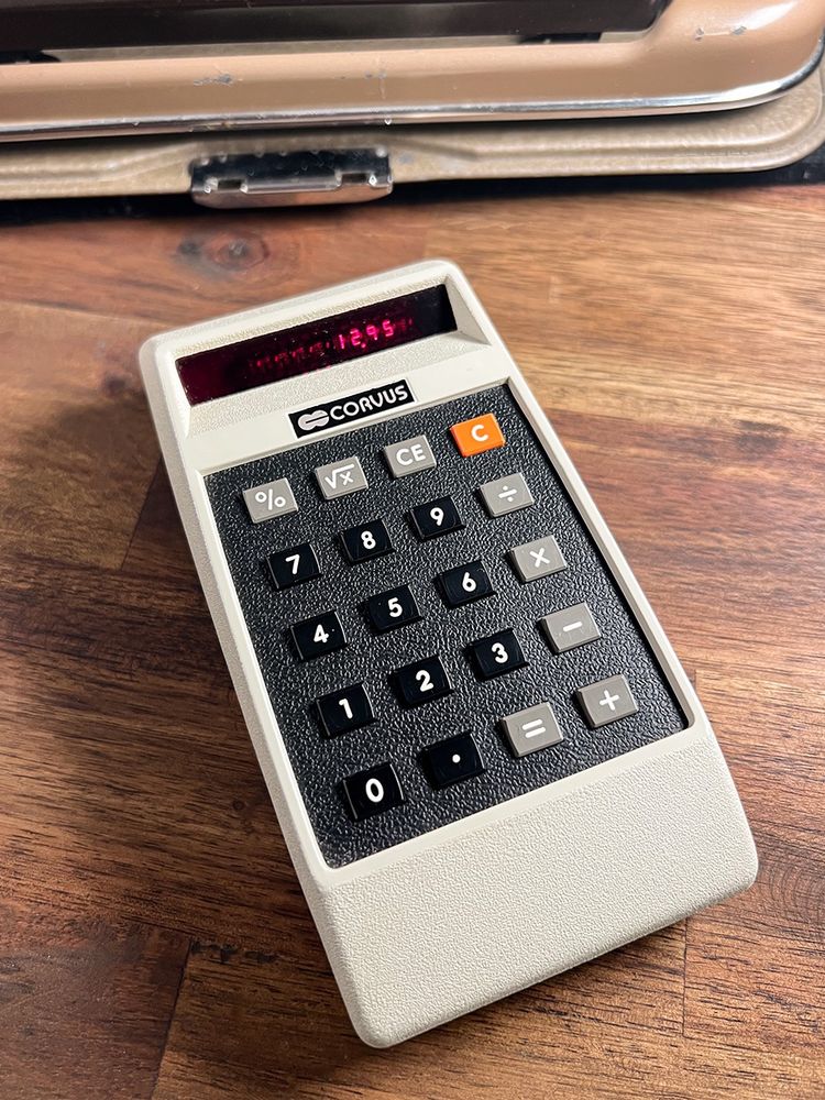 Old Corvus calculator with red digits in the (small) screen