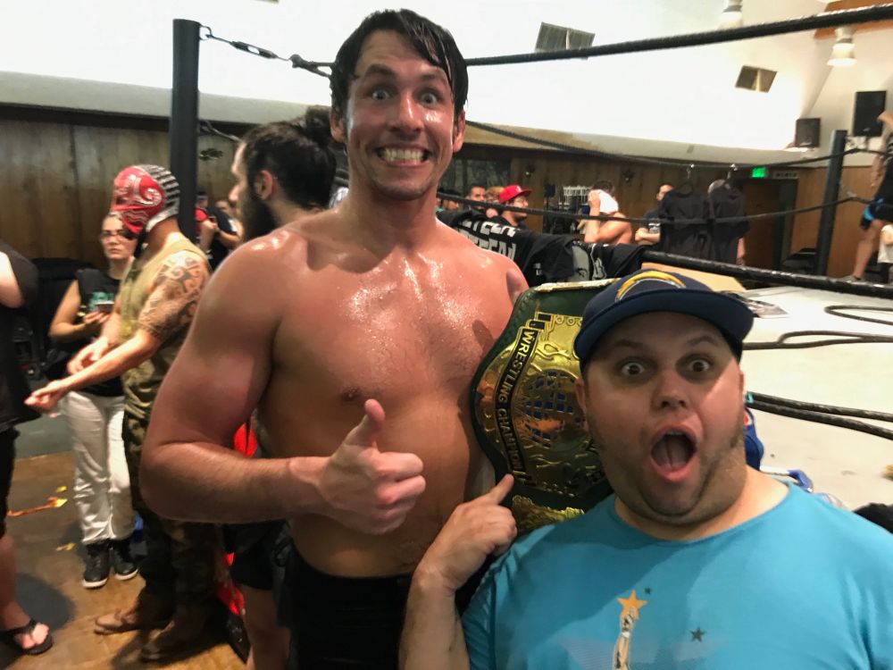 Chuck Taylor after winning the PWG Championship