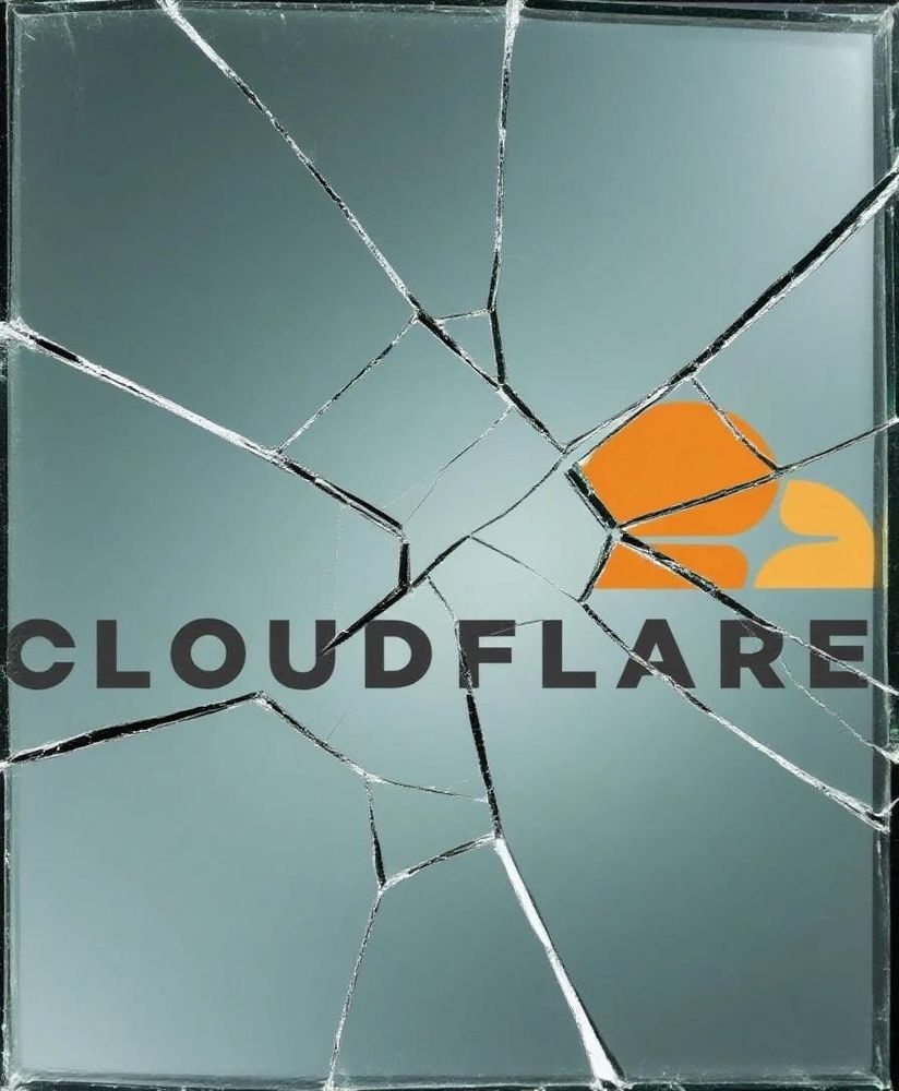 Logo di Cloudflare visto attraverso un vetro infranto