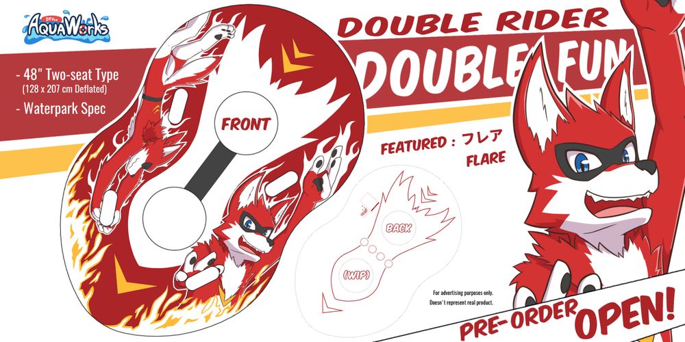 An advertisement picture shows the design pattern for a 2-seat type waterpark tube.