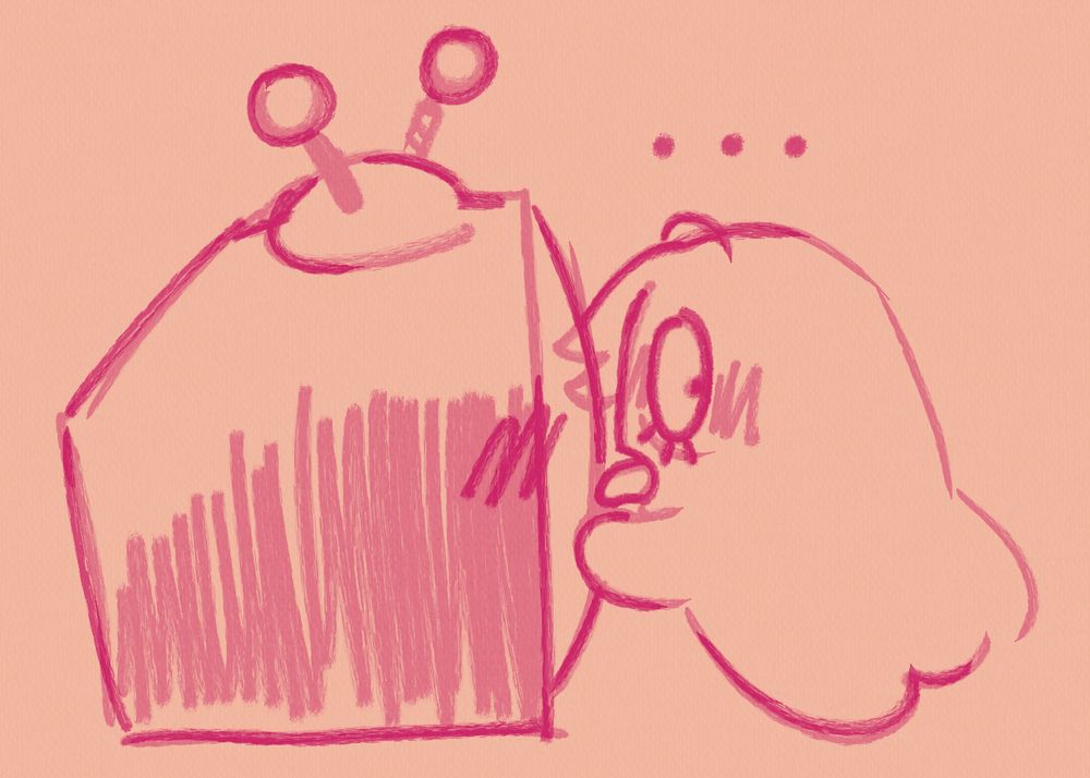 a sketch of ghost mettaton licking light world tenna's screen, blushing and looking back with a scared expression like he got caught.