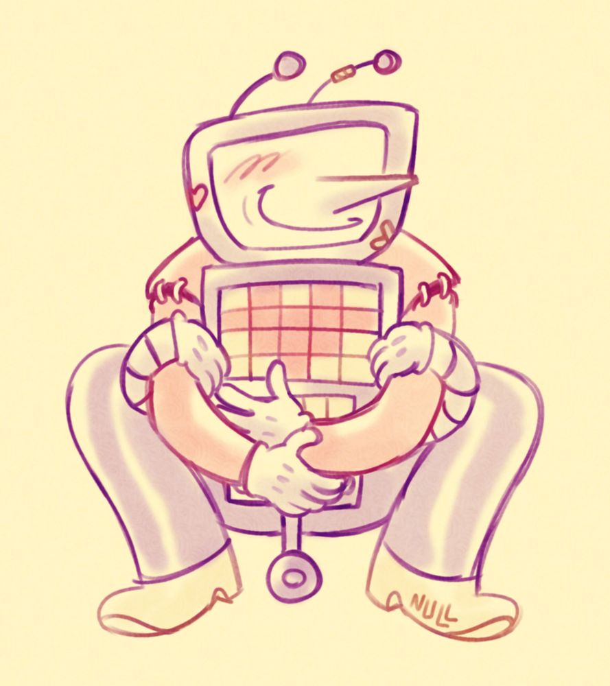a drawing of tenna and mettaton. tenna is sitting behind mettaton and resting his head on top of mettaton's boxy form, with his arms wrapped around him. mettaton's arms are curled around tenna's. tenna is smiling and mettaton has a heart on his screen.