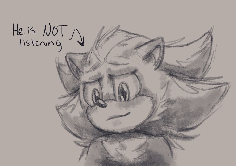Text which says "He is NOT listening" pointing to an appreciative-looking, slightly smiling Shadow